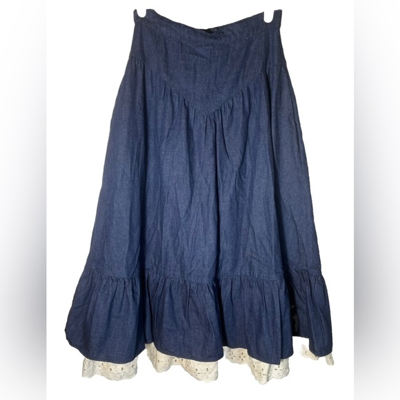 Gunne Sax Dresses & Skirts - Gunne Sax Vintage Jessica’s Gunnies 70’s Denim MIDI Prairie Skirt Size 7